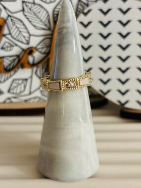 Boutique Gold CZ and Mother of Pearl Dainty Ring - Size 7